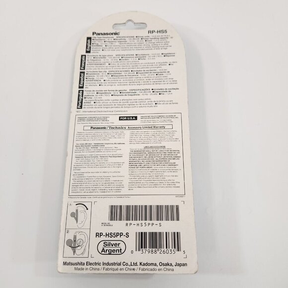 Panasonic Stereo Headphones RP-HS5 Silver Ear Clip Style XBS NOS Sealed - Picture 6 of 8